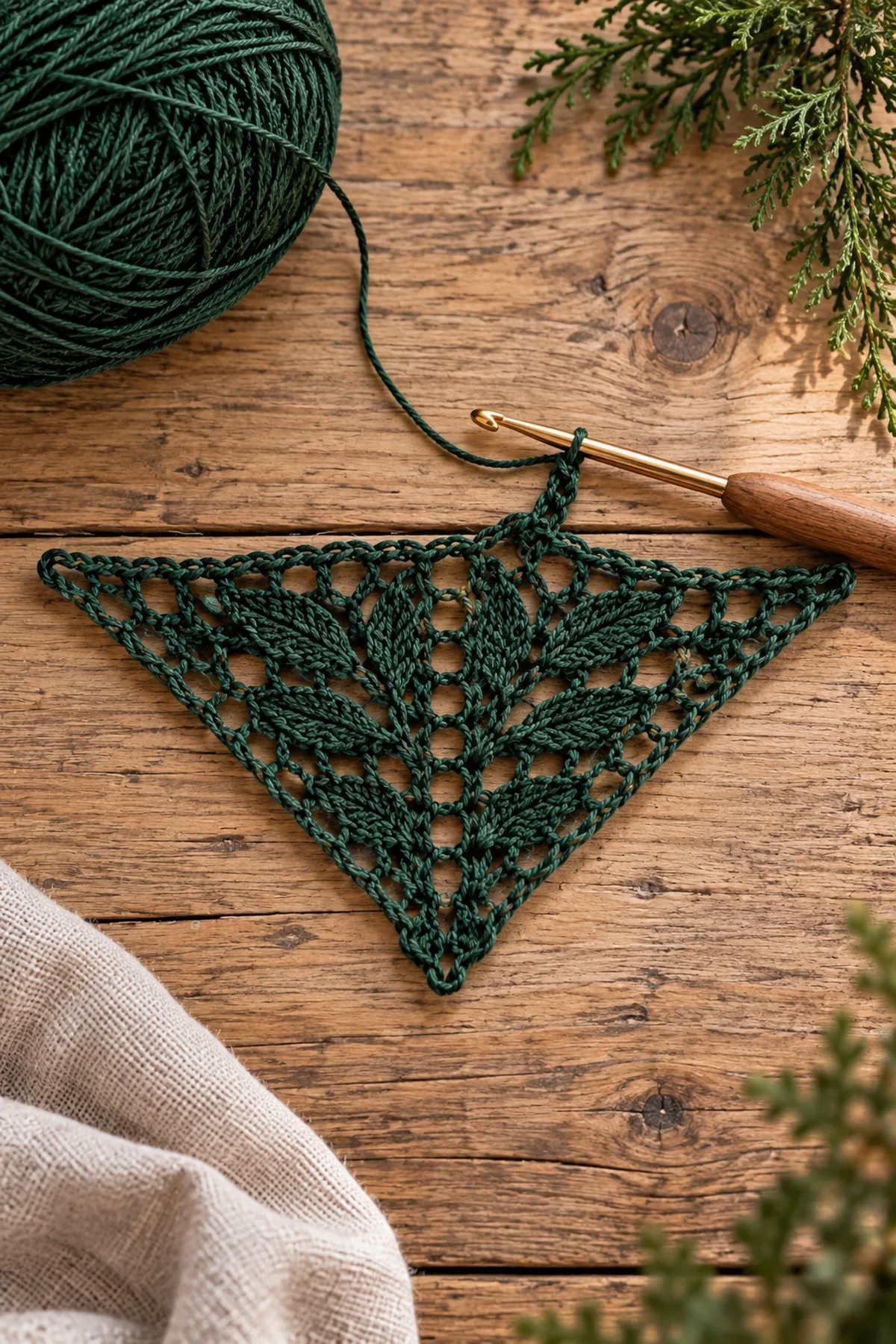 Deep pine nine stitch shawl foundation with first center spine increases