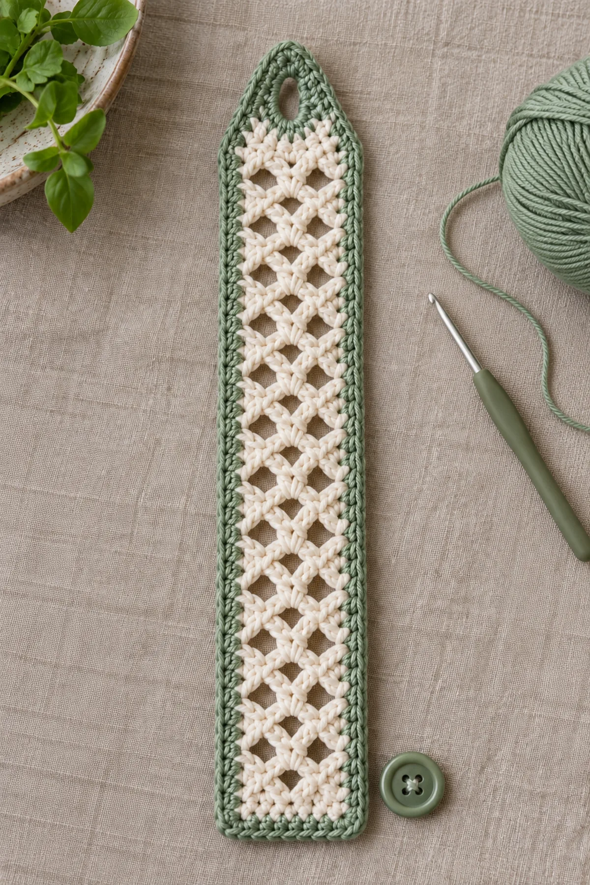 Mid-process crochet construction and shaping for easy crochet lattice kitchen towel holder pattern