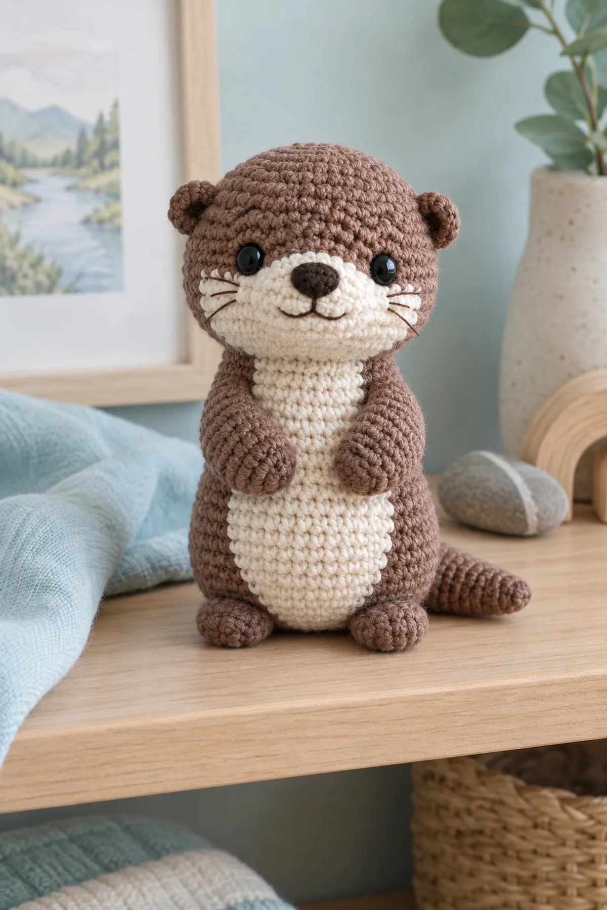 Finished mini crochet otter amigurumi displayed with a clean handmade finish